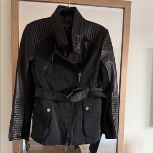 BCBGMaxAzria Black Quilted Leather-Panel Moto Jacket
